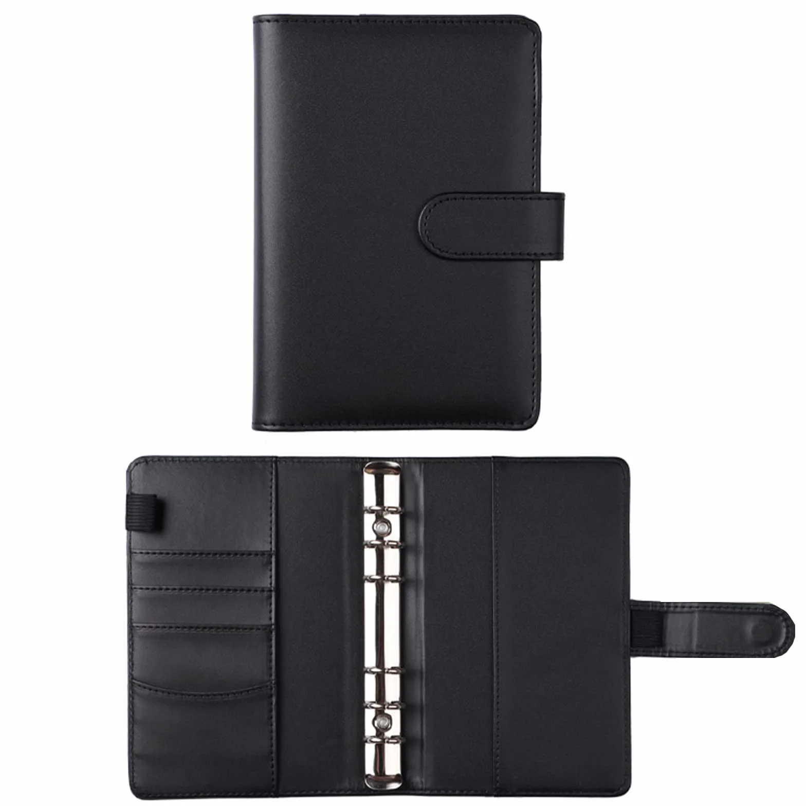 Raccoglitore Ad 6 Anelli, Raccoglitore Notebook A6, A6 Binder, Porta Documenti in Pelle PU, Adatto per Documenti, Casa, Ufficio, Scuola, Viaggi, Nero, 130 x 190mm