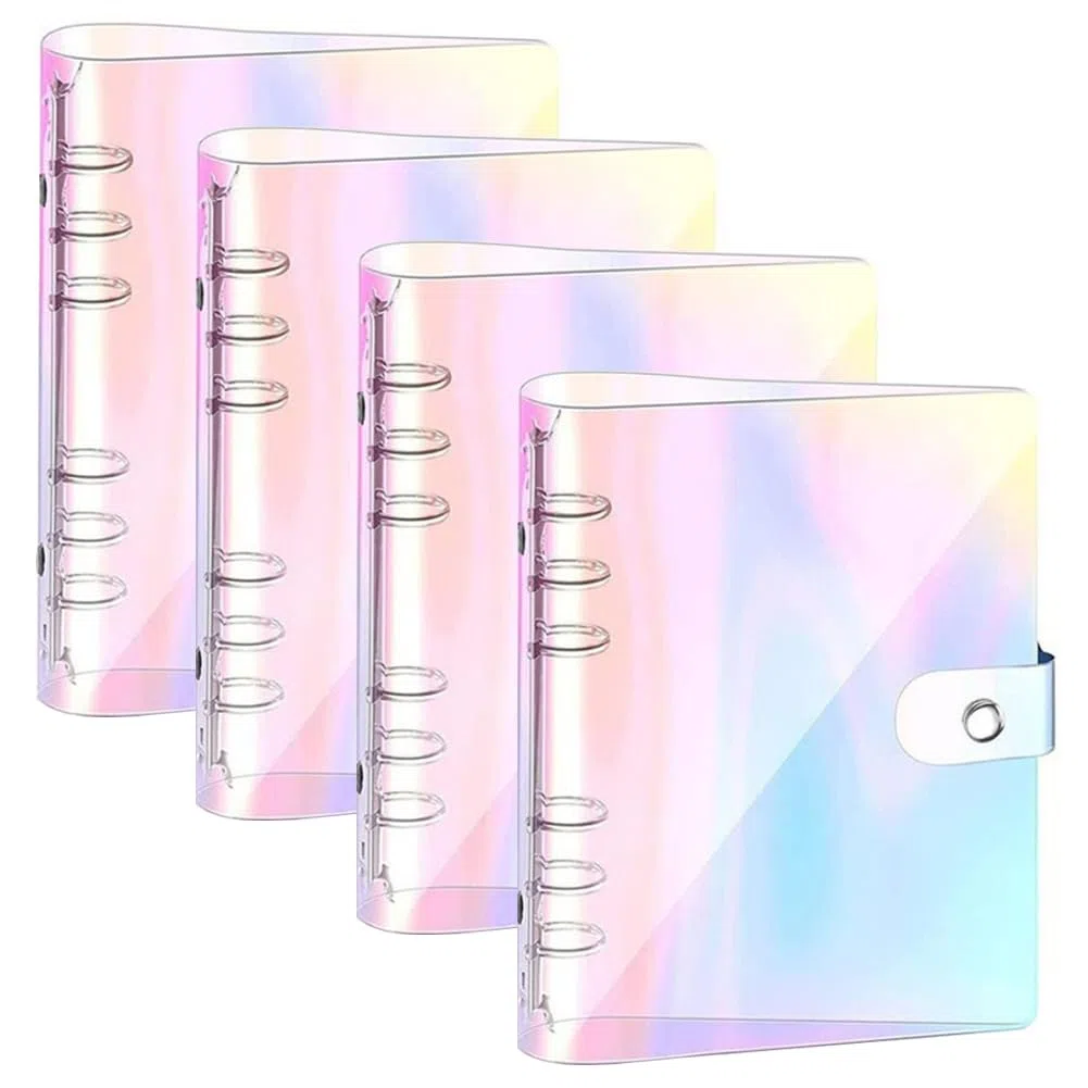 4 Pezzi Copertina Raccoglitore A5 Copertina Protettiva Raccoglitore per Notebook in PVC Trasparente Colorata A5 Ricaricabile a 6 Anelli