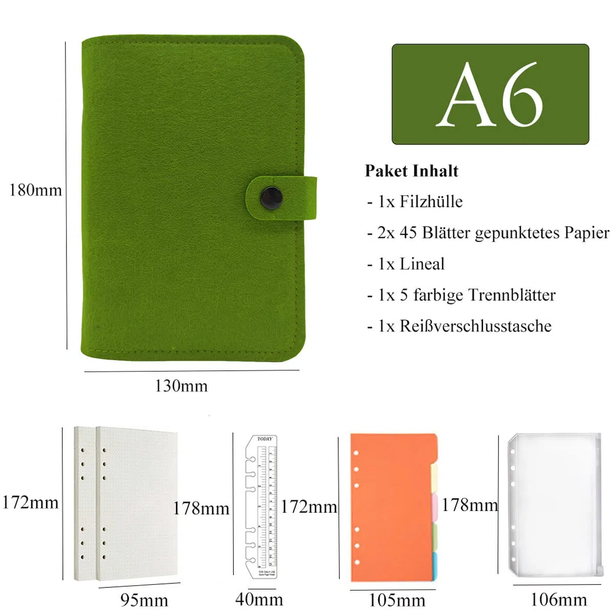 Raccoglitore ad anelli in feltro A5 A6 ricaricabile, raccoglitore A6 A5 con 90 fogli di carta a righe, raccoglitore ad anelli, diario, planner, calendario, organizer per lavoro, scuola, ricette