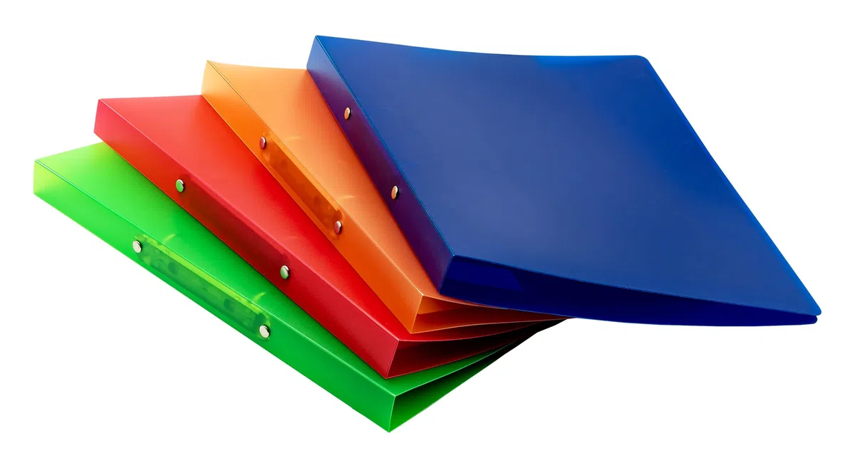 K3T 66956 - Raccoglitore ad anelli, formato A4, 4 pezzi, larghezza dorso 30 mm, 4 colori (rosso, blu, arancione e verde)