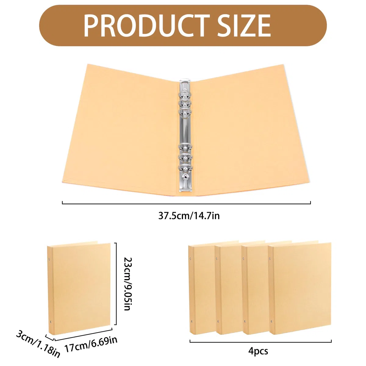 4 Pezzi Raccoglitore ad Anelli A5,Quaderno ad Anelli A5,Copertina Raccoglitore Kraft 6 Fori Raccoglitore Anelli a5 per Ufficio Scuola Multifunzione fai da te Forniture
