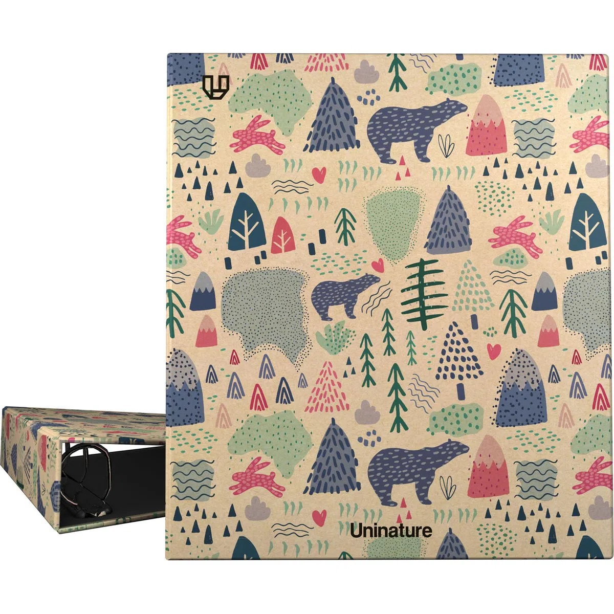 Unipapel - Raccoglitore ad anelli Kraft riciclati A4, 4 anelli misti 40 mm, Uninature Design Alaska, FSC Recycled 100%, materiale scolastico e da ufficio perfetto