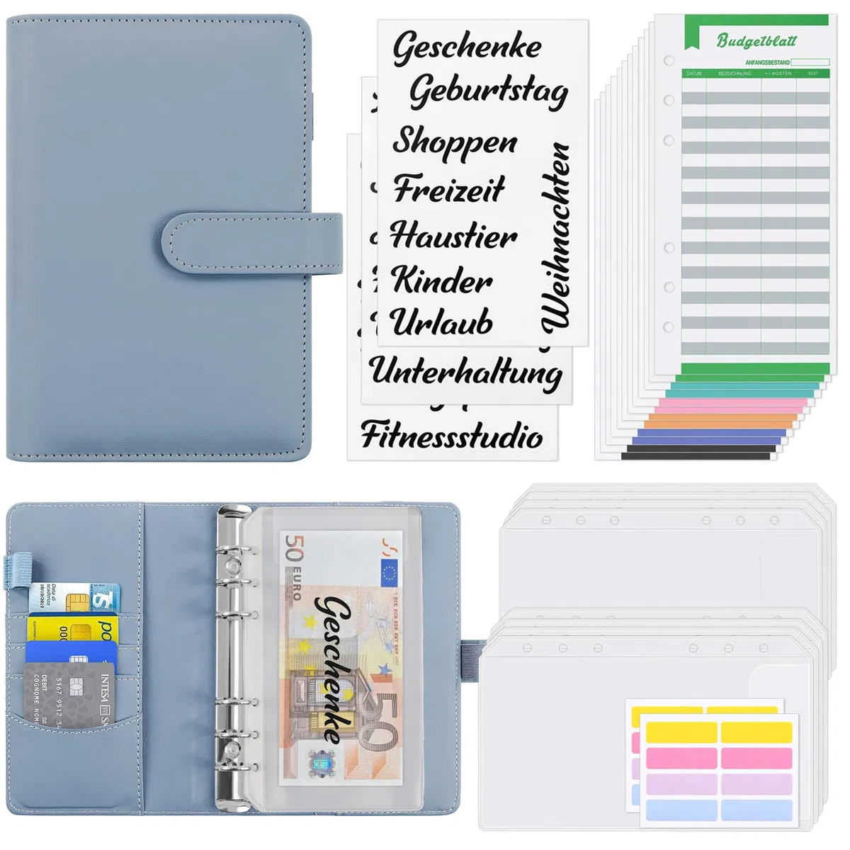 KONVINIT Budget Binder A6,Raccoglitore di Bilancio con 8 Buste a Cerniera,12 Fogli di Bilancio,Raccoglitore a16 anelli,Raccoglitori ad anelli per il risparmio di denaro,viola