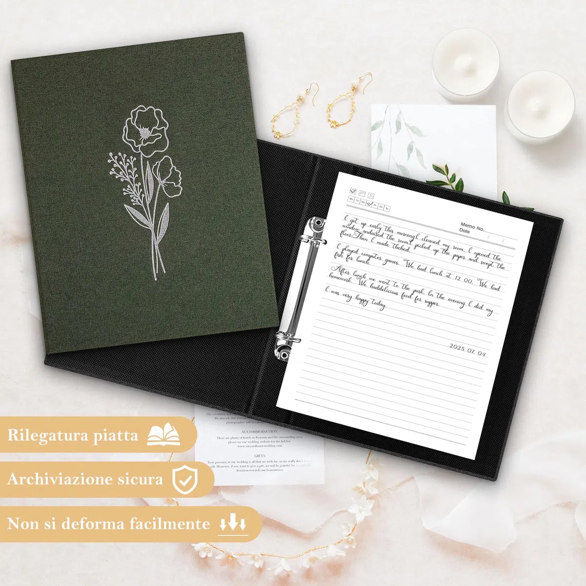 Lanpn Raccoglitori Estetici A5 a 2 Anelli 2 Confezioni, Copertina Rigida in Lino Piccoli Anelli Rotondi Portafoto Cartelle Portadocumenti Agenda Adatto per Carta A5 per Ufficio Scuola Journaling