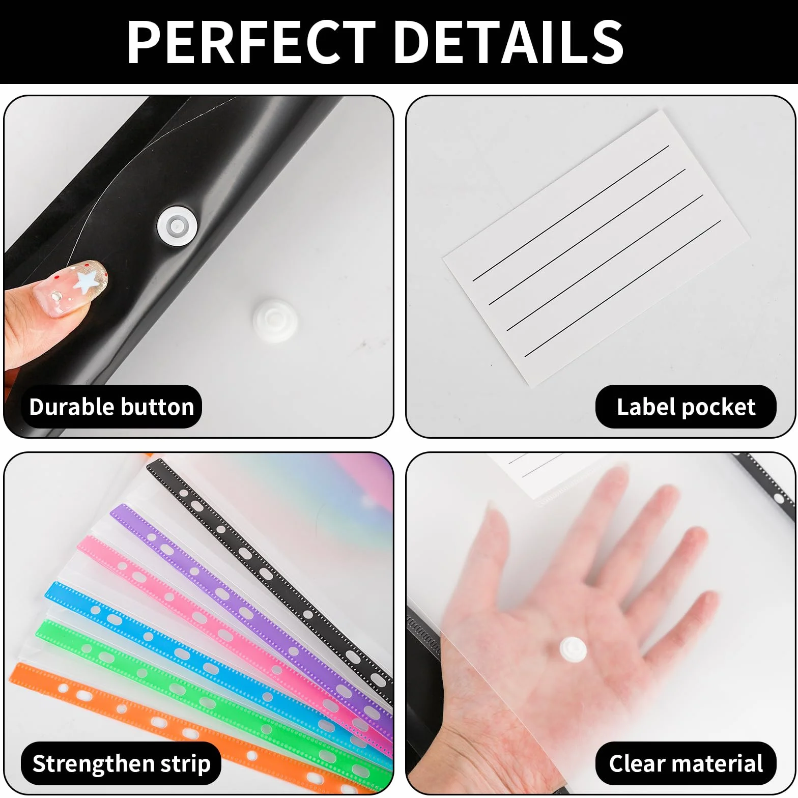 Cartelle portadocumenti A4 in plastica, perforate, 11 fori, raccoglitori espandibili, cartelle per 2/3/4 anelli con bottone automatico ed etichetta, fogli mobili, trasparenti, per ufficio, scuola