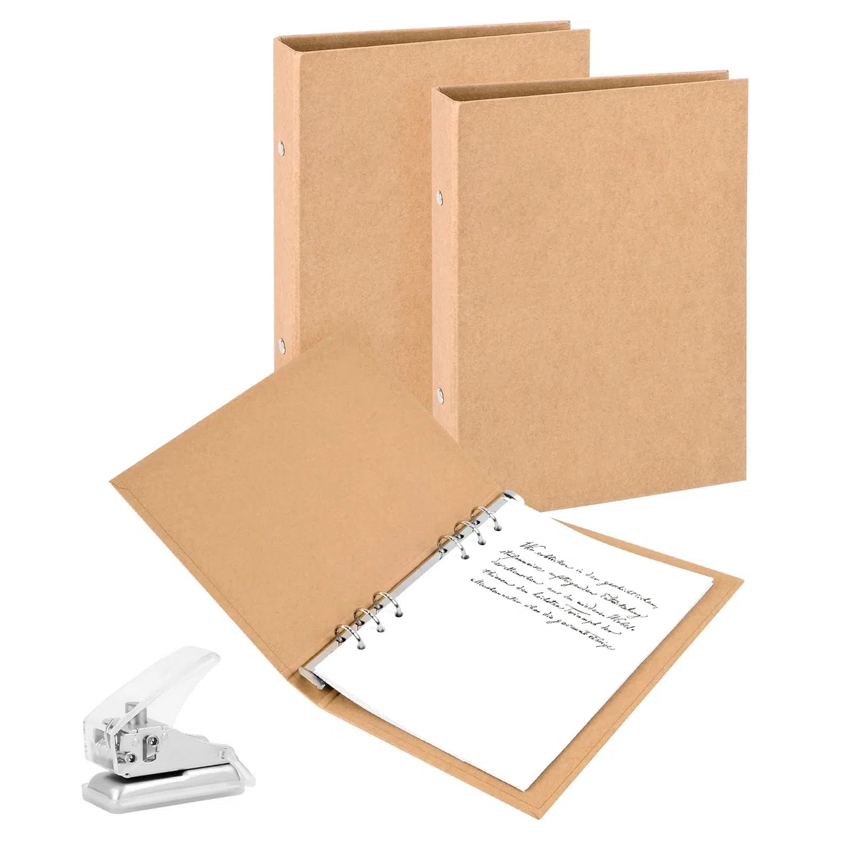 Tufa Raccoglitore ad Anelli A5, 2 Pezzi in Carta Kraft Ricaricabile, 6 Anelli Con Perforatrice per Scuola Ufficio