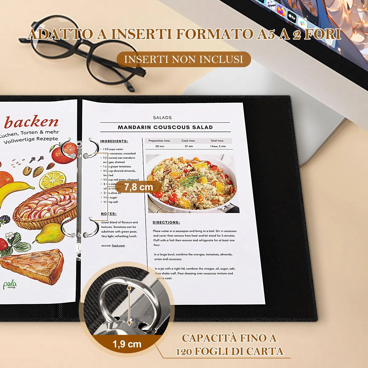 Lanpn Raccoglitori Estetici A5 a 2 Anelli 2 Confezioni, Copertina Rigida in Lino Piccoli Anelli Rotondi Portafoto Cartelle Portadocumenti Agenda Adatto per Carta A5 per Ufficio Scuola Journaling