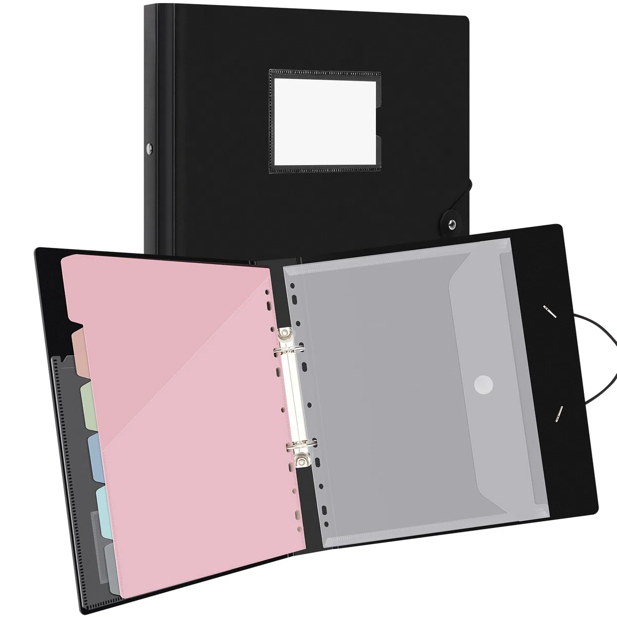 Uquelic Cartellina portadocumenti A4 da rilegare, raccoglitore ad anelli sottile A4, con 6 tasche di colore macaron e 1 tasca portadocumenti con chiusura in , organizer per raccoglitori per scuola