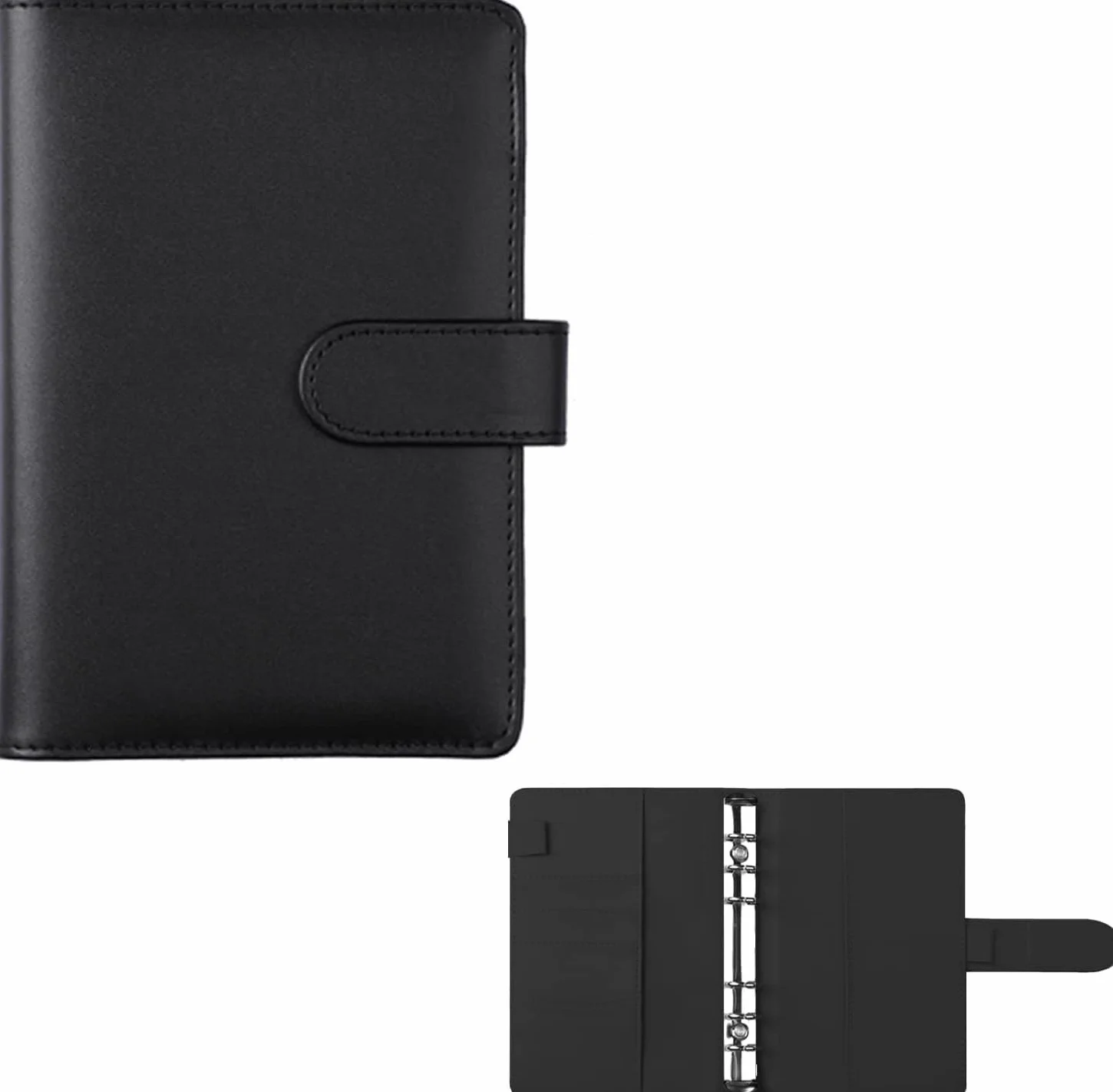 Raccoglitore Ad 6 Anelli, Raccoglitore Notebook A6, A6 Binder, Porta Documenti in Pelle PU, Adatto per Documenti, Casa, Ufficio, Scuola, Viaggi, Nero, 130 x 190mm