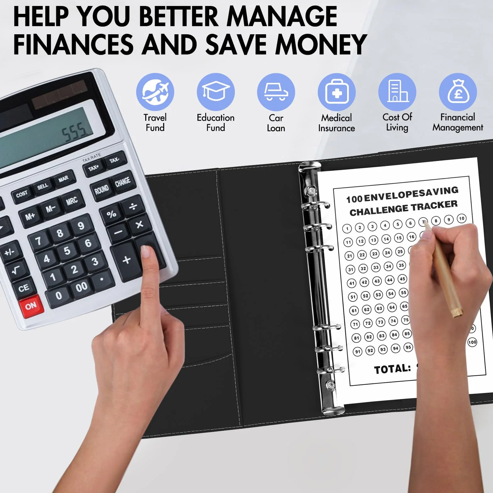 Budget Planner, Raccoglitore per Sfide Da 100 Buste, A5 Raccoglitore per Risparmiare Denaro Con Buste per Contanti Con 25 Fogli Di Budget,Agenda Risparmio per La Persona E La Famiglia