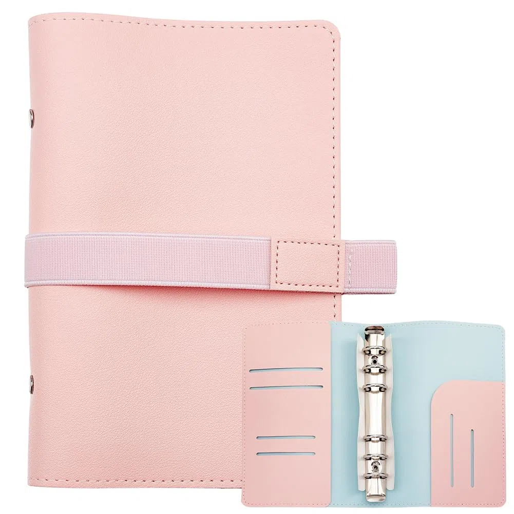 CRASPIRE Copertina per Agenda Raccoglitore Ad Anelli in Similpelle A6 Rosa Ricaricabile con Fogli Sciolti e Scomparti per Carte Chiusura Elastica Piccolo Raccoglitore Copertina per Quaderno Portfolio