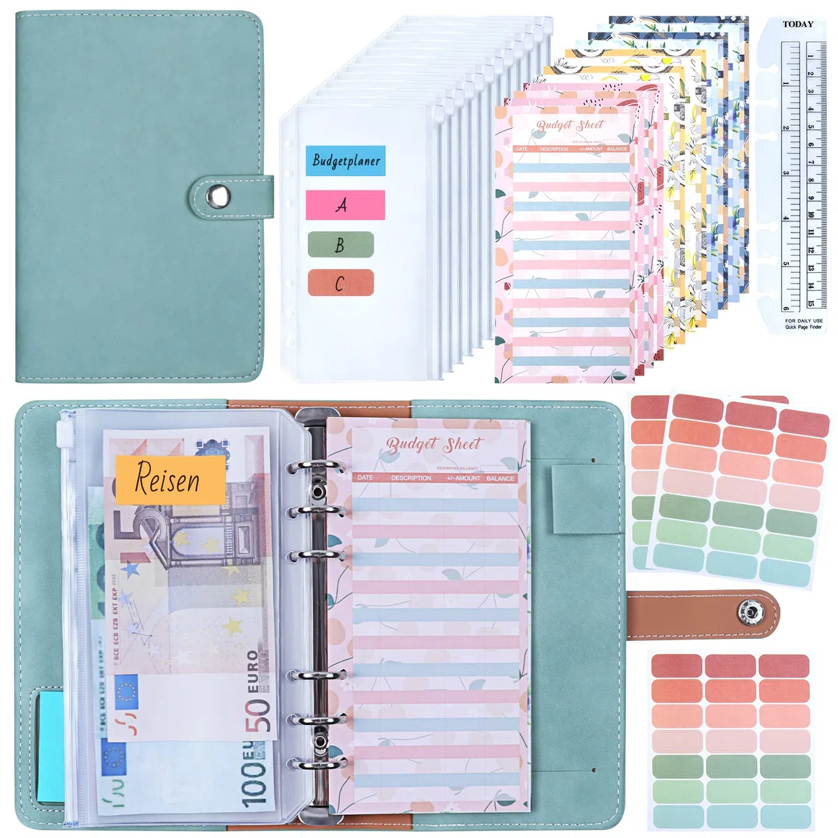 ANYUKE Budget Planner A6 con Raccoglitore (Verde Chiaro)