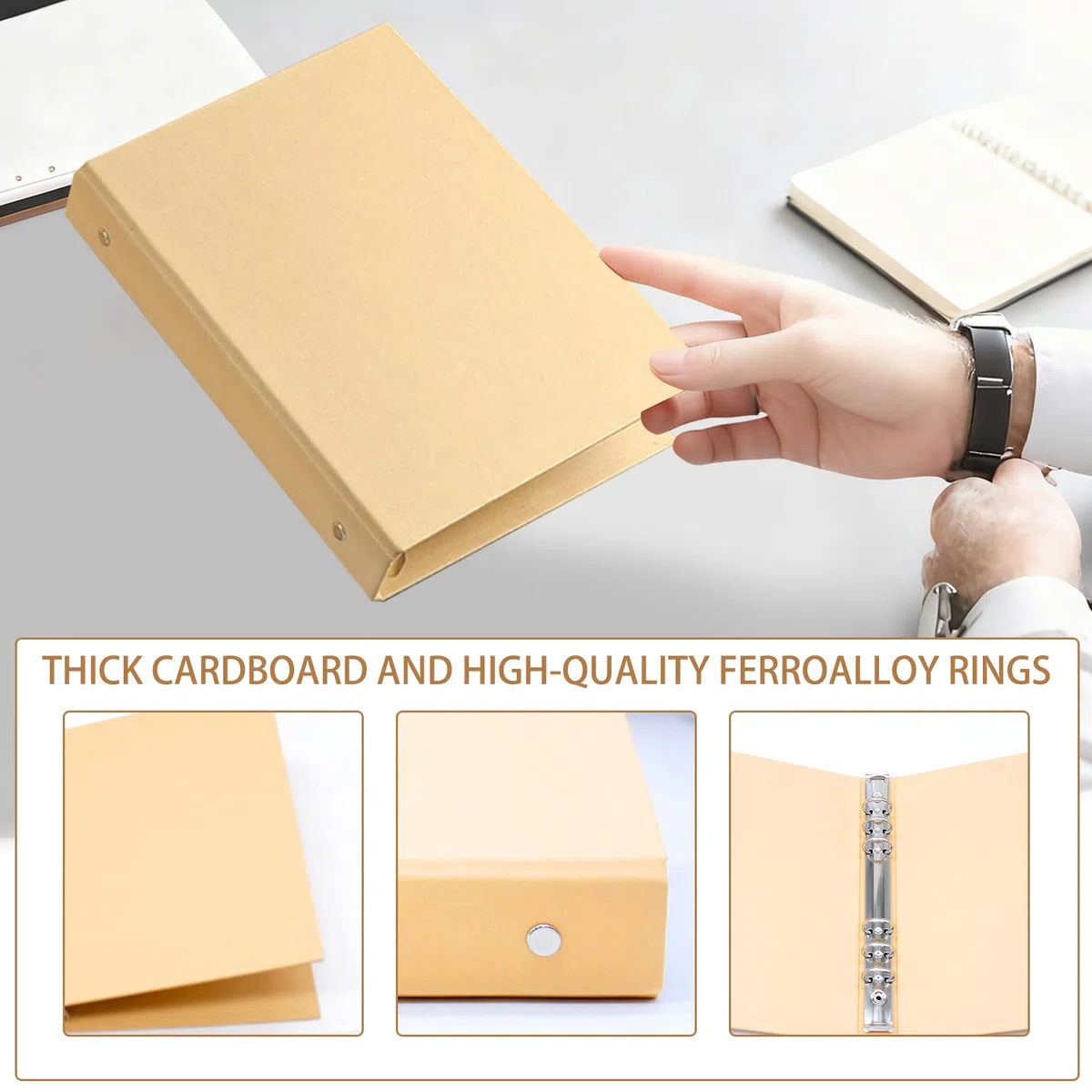 4 Pezzi Raccoglitore ad Anelli A5,Quaderno ad Anelli A5,Copertina Raccoglitore Kraft 6 Fori Raccoglitore Anelli a5 per Ufficio Scuola Multifunzione fai da te Forniture