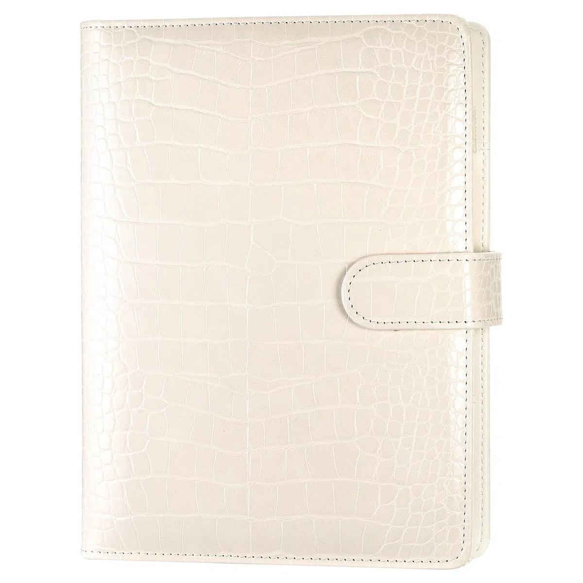 JIANTA A5 Raccoglitore ad 6 Anelli, Copertina per Raccoglitore a 6 Anelli in Pelle PU Ricaricabile per Carta di Riempimento A5, Texture Coccodrillo (Bianco, Carta Interna Non Inclusa)