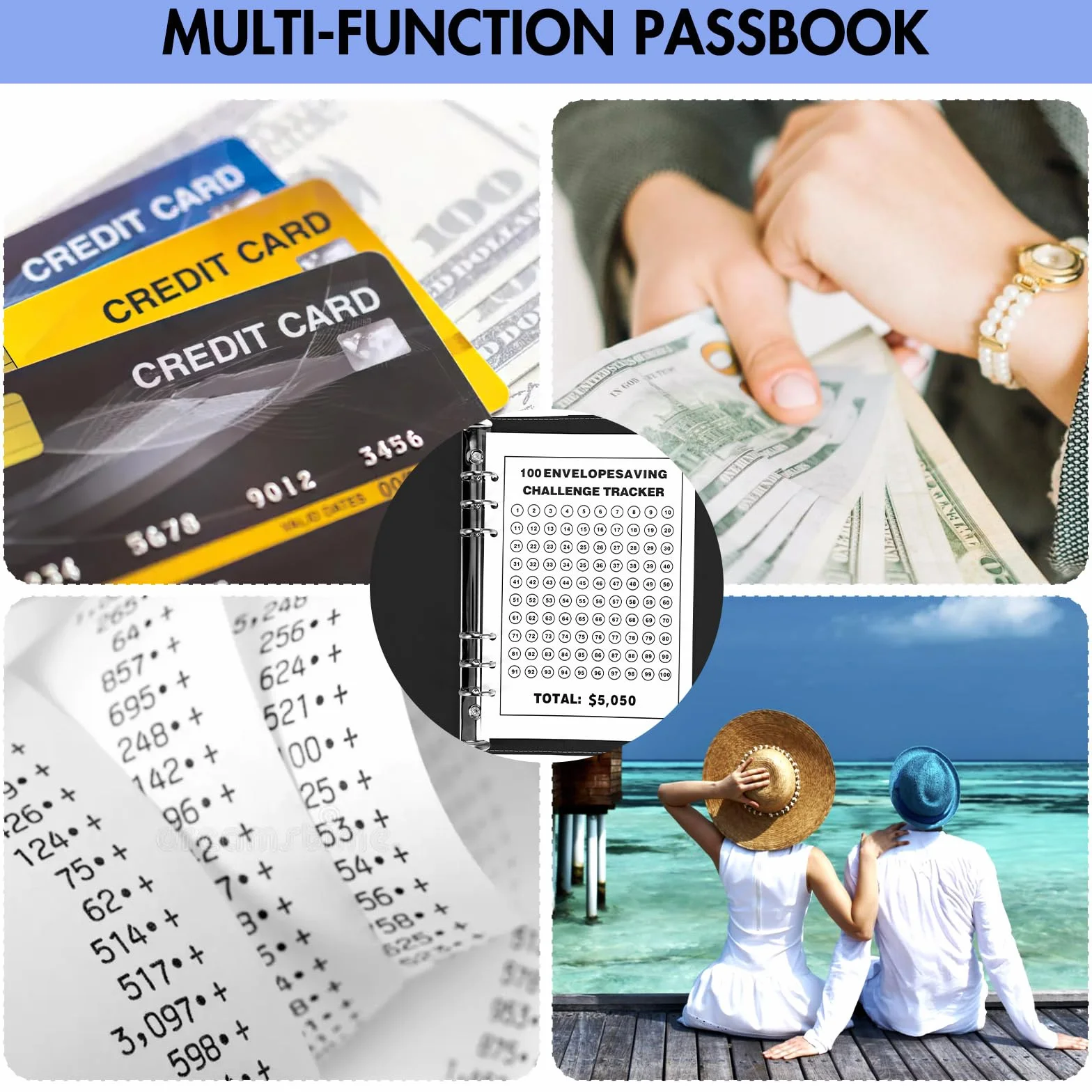 Budget Planner, Raccoglitore per Sfide Da 100 Buste, A5 Raccoglitore per Risparmiare Denaro Con Buste per Contanti Con 25 Fogli Di Budget,Agenda Risparmio per La Persona E La Famiglia