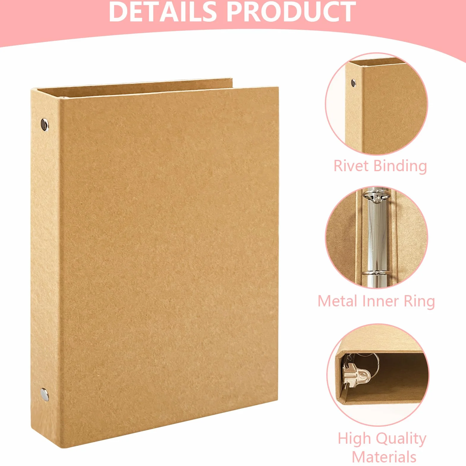 2 Pezzi Raccoglitori A4 in Carta Kraft, Raccoglitore a4 in Carta Kraft con Meccanismo a 4 Anelli per Case, Scuole e Uffici (A4)