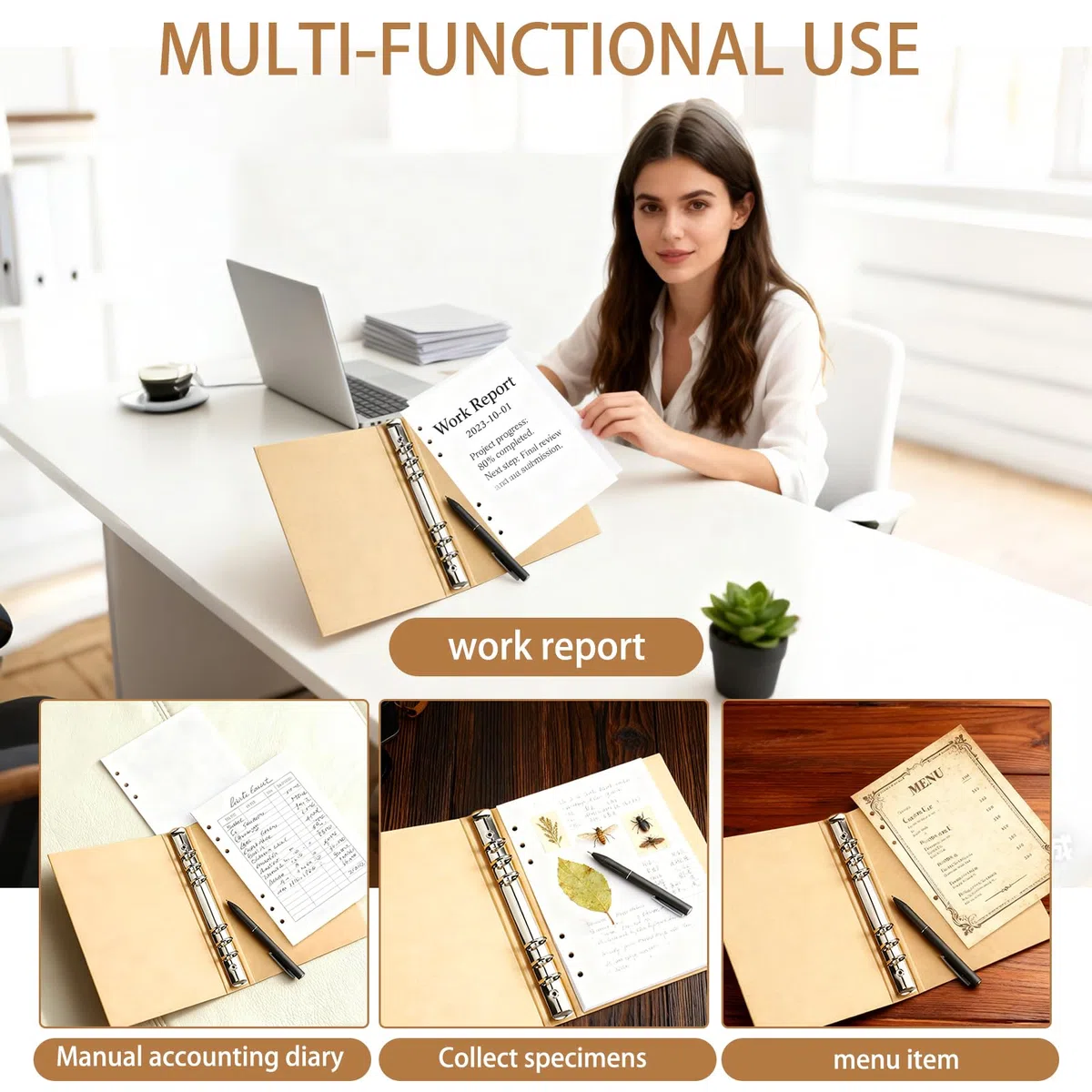 4 Pezzi Raccoglitore ad Anelli A5,Quaderno ad Anelli A5,Copertina Raccoglitore Kraft 6 Fori Raccoglitore Anelli a5 per Ufficio Scuola Multifunzione fai da te Forniture