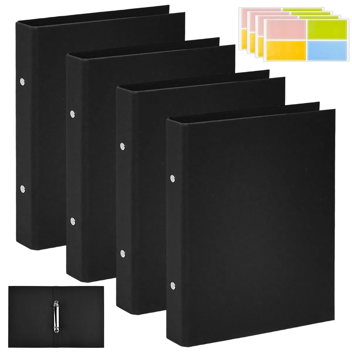 4 Raccoglitore ad Anelli A5 2 Fori Raccoglitore A5 Anelli Carta Kraft Nero con 16 Etichette Autoadesive Copertina Raccoglitore Kraft Guscio di Raccoglitore per Aggiungere Fogli Sciolti