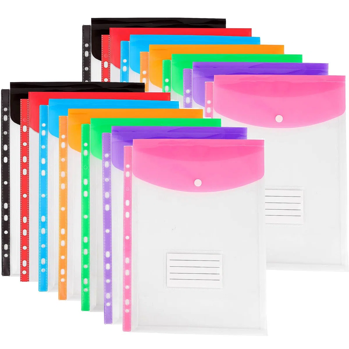 Cartelle portadocumenti A4 in plastica, perforate, 11 fori, raccoglitori espandibili, cartelle per 2/3/4 anelli con bottone automatico ed etichetta, fogli mobili, trasparenti, per ufficio, scuola