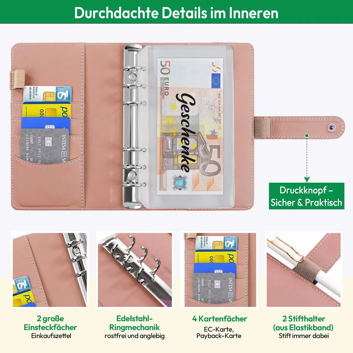 KONVINIT Budget Binder A6,Raccoglitore di Bilancio con 8 Buste a Cerniera,12 Fogli di Bilancio,Raccoglitore a17 anelli,Raccoglitori ad anelli per il risparmio di denaro,viola