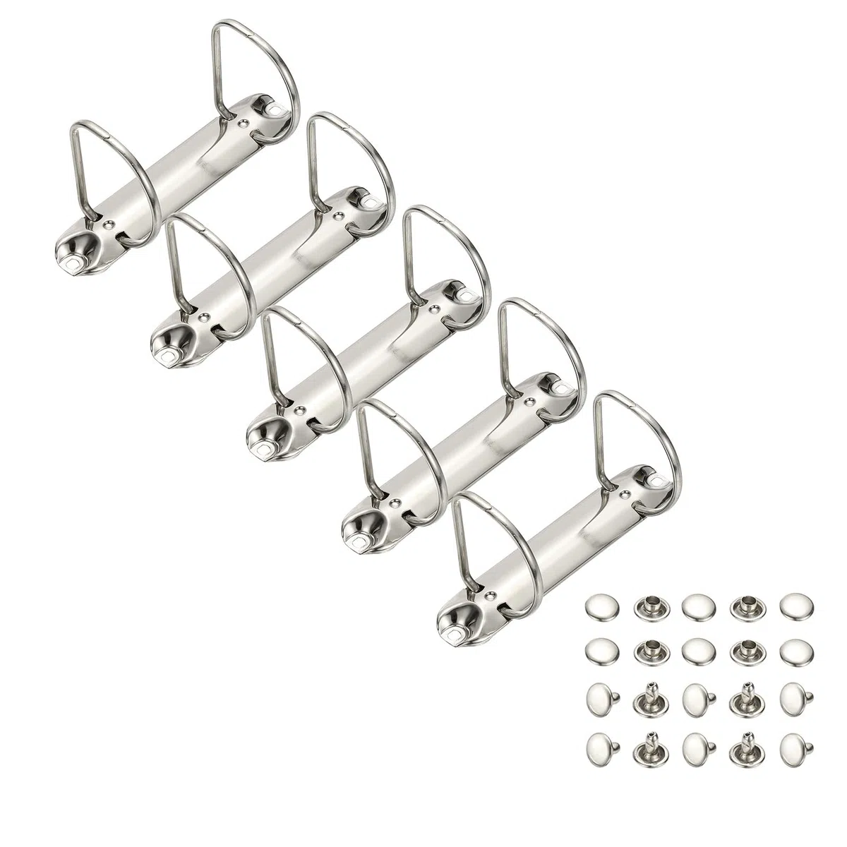 PATIKIL B7 2 Fori Meccanismi Per Raccoglitori Anelli, 5 Set 1.97" Anelli A D Sostituzione Spina Legatura Fogli Sciolti Per Organizzatori DIY Accessori Cartelle Archivio, 26mm Tono Argento