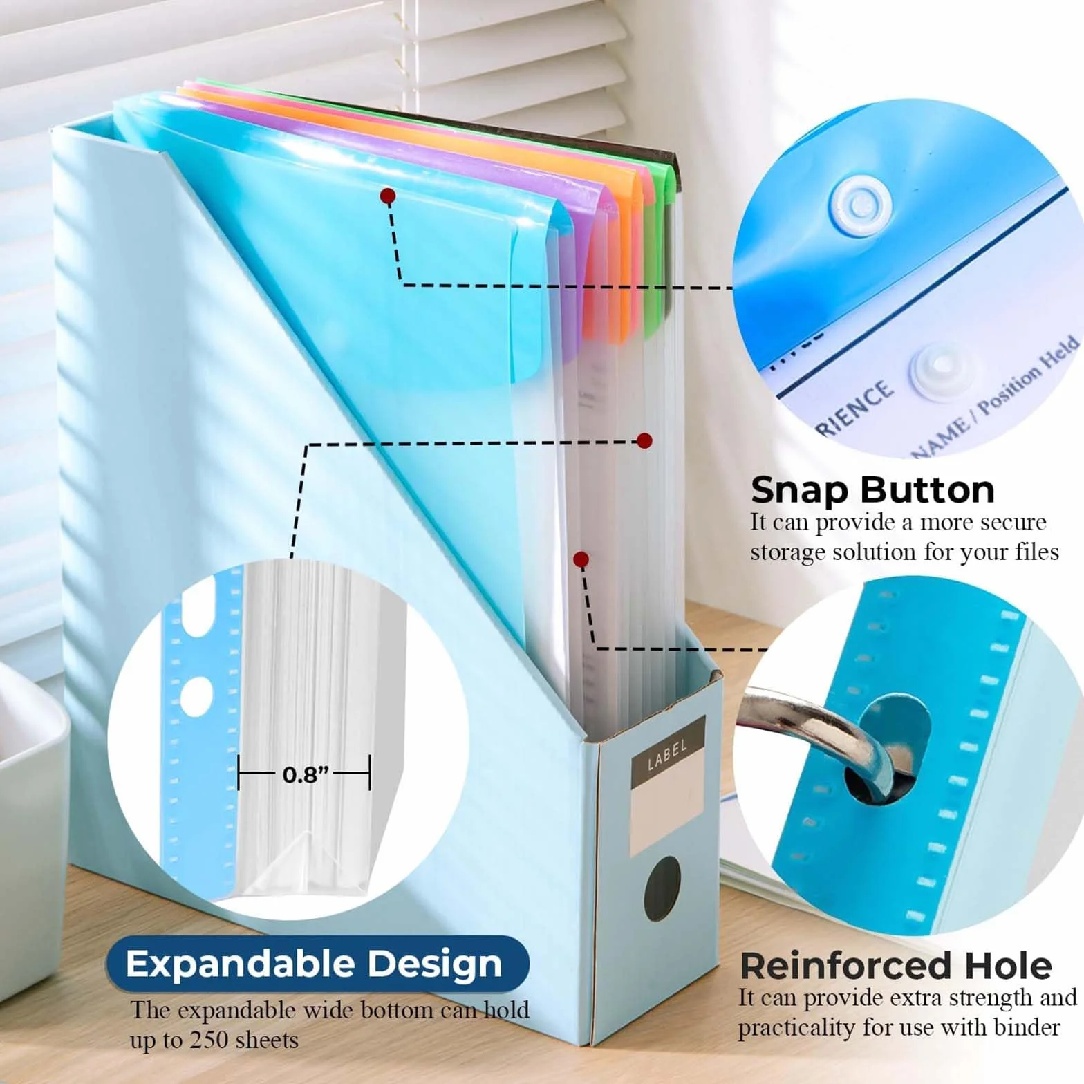 Cartelle portadocumenti A4 in plastica, perforate, 11 fori, raccoglitori espandibili, cartelle per 2/3/4 anelli con bottone automatico ed etichetta, fogli mobili, trasparenti, per ufficio, scuola