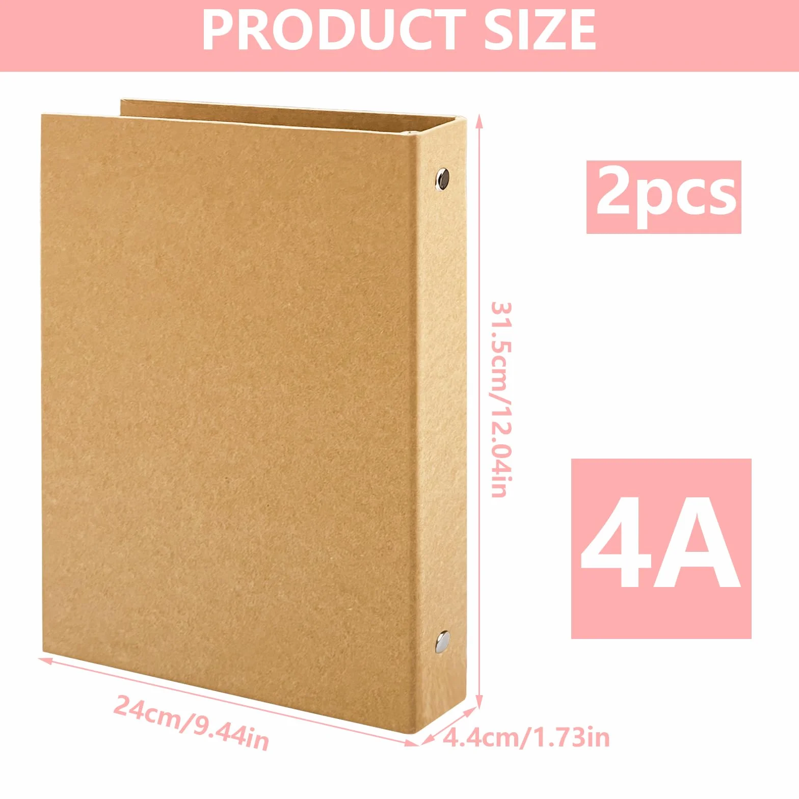 2 Pezzi Raccoglitori A4 in Carta Kraft, Raccoglitore a4 in Carta Kraft con Meccanismo a 4 Anelli per Case, Scuole e Uffici (A4)