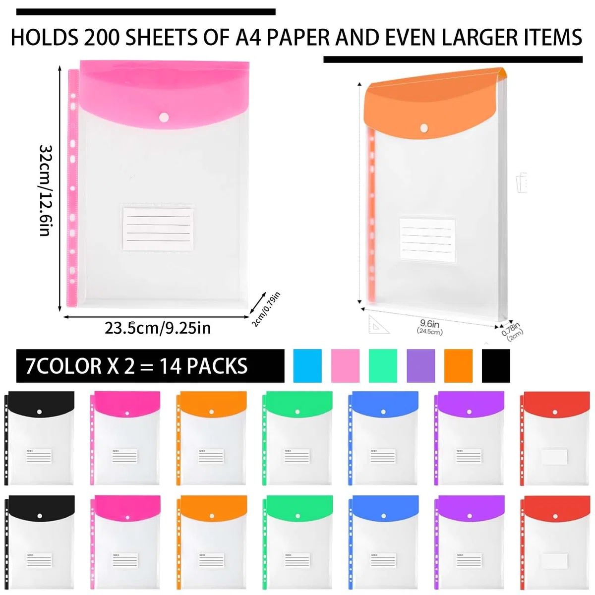 Cartelle portadocumenti A4 in plastica, perforate, 11 fori, raccoglitori espandibili, cartelle per 2/3/4 anelli con bottone automatico ed etichetta, fogli mobili, trasparenti, per ufficio, scuola