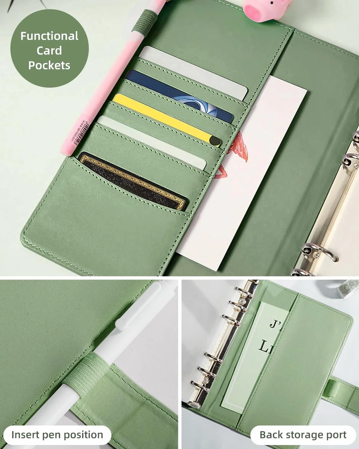 Taccuino A5, ricaricabile, 140 fogli, 4 stili, carta di ricarica A5, rilegatura con tasche per appunti scolastici, diari di viaggio