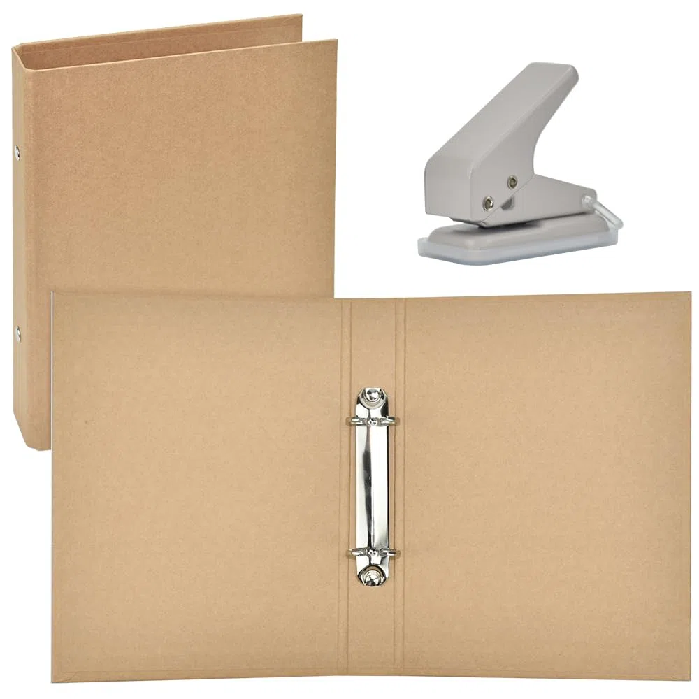 2 PZ Raccoglitore ad Anelli, Quaderno Anelli Ricaricabile, Mini Raccoglitore in Carta Kraft Ricaricabile, Raccoglitore Cartella Documenti con Perforatrice per Scuola, Ufficio