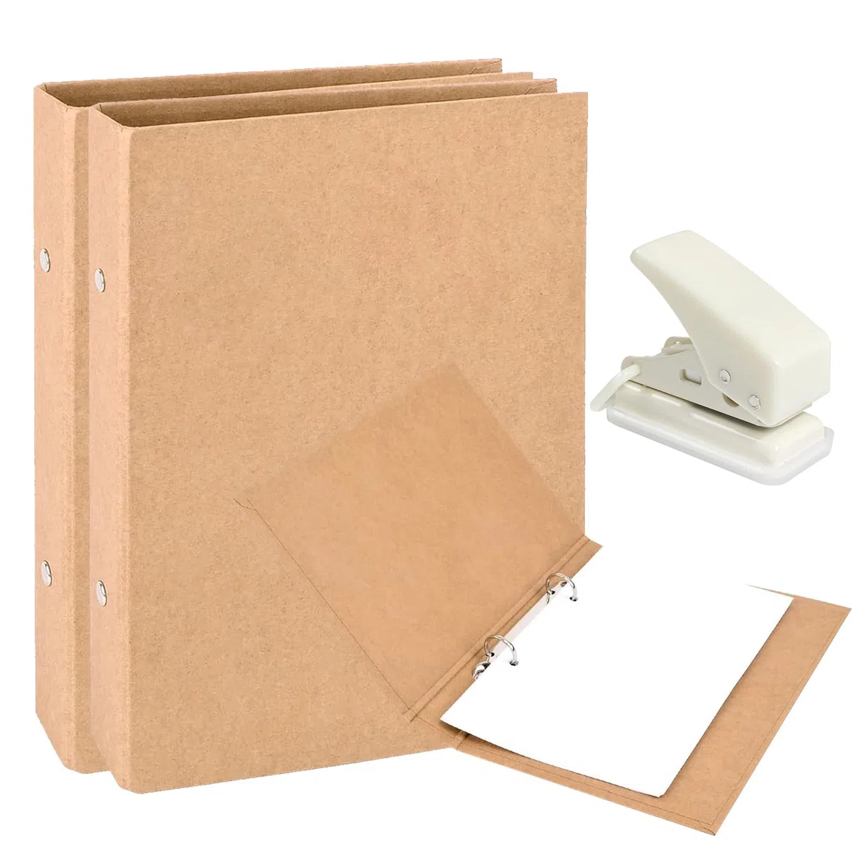 2 Pezzi Raccoglitore ad Anelli A5, Raccoglitore ad Anelli A5 a 2 Anelli in Carta Kraft con Perforatrice, per Case, Scuole e Uffici
