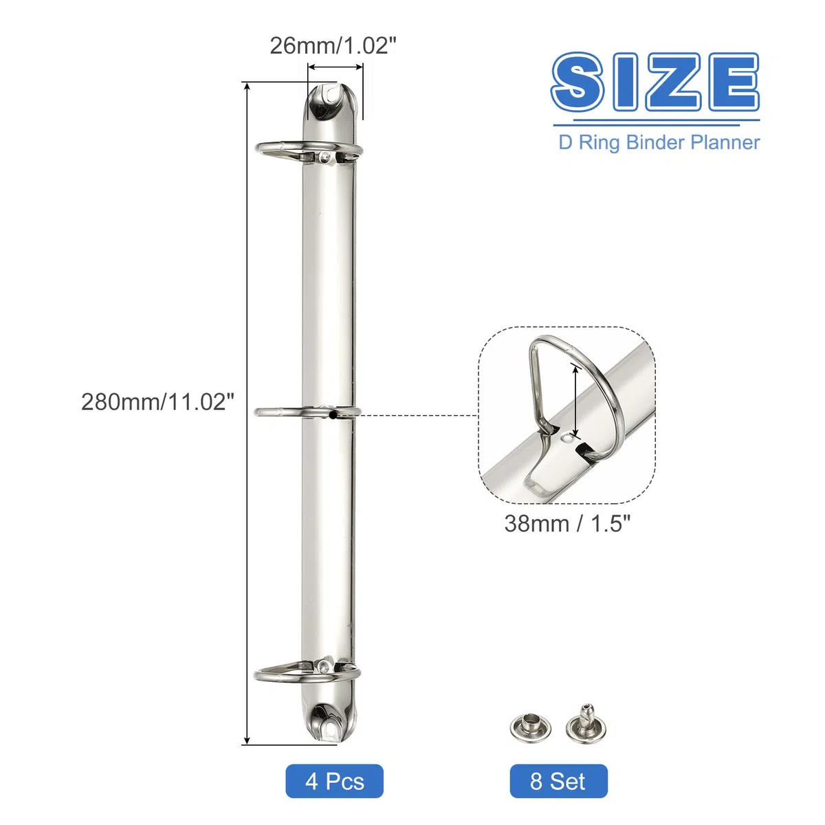 PATIKIL A4 Meccanismi Per Raccoglitori Anelli A 3 Fori, 4 Set 1.5" Anelli A D Sostituzione Spina Legatura Fogli Sciolti Per Organizzatori DIY Accessori Cartelle Archivio, 26mm Tono Argento