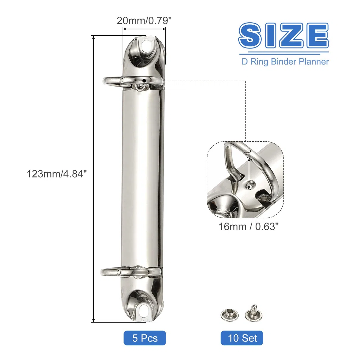 PATIKIL B7 2 Fori Meccanismi Raccoglitori Anelli, 5 Set 0.63" Anelli D Sostituzione Raccoglitore Planner Sciutti Spine Legatura Organizzatori DIY Archivio Cartelle Accessori, 20mm Argento