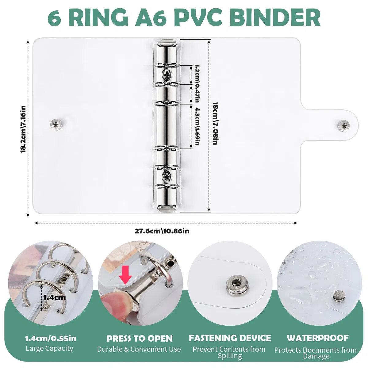 2 Pezzi A6 Raccoglitore Ad Anelli 6 Fori, con 24 Tasca Organizer e Etichette, Morbido e Trasparente in PVC, Capacità 100 Fogli, Binder Ricaricabile e Impermeabile, per Organizzare Scuola e Ufficio